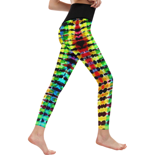 Rainbow Tie Dye Stripe Women's All Over Print High-Waisted Leggings (Model L36)
