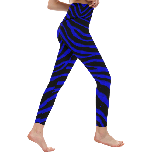 Ripped SpaceTime Stripes - Blue Women's All Over Print High-Waisted Leggings (Model L36)