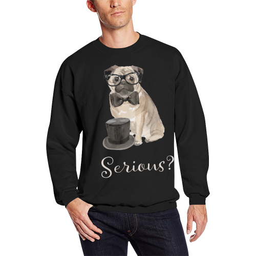 Funny Pug wit Glasses Men's Oversized Fleece Crew Sweatshirt (Model H18)