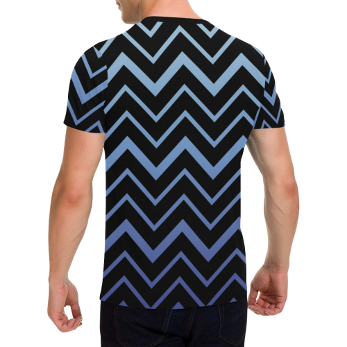 Steel Blue Chevrons on Black Background Men's All Over Print T-Shirt with Chest Pocket (Model T56)