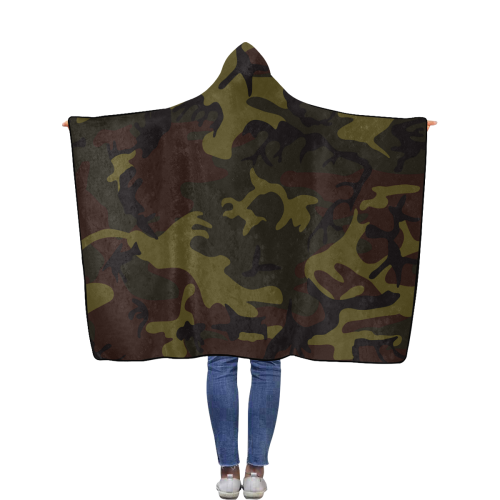 Camo Green Brown Flannel Hooded Blanket 50''x60''