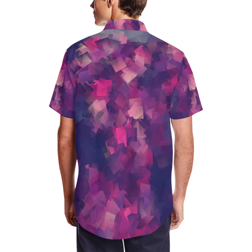 purple pink magenta cubism #modern Men's Short Sleeve Shirt with Lapel Collar (Model T54)