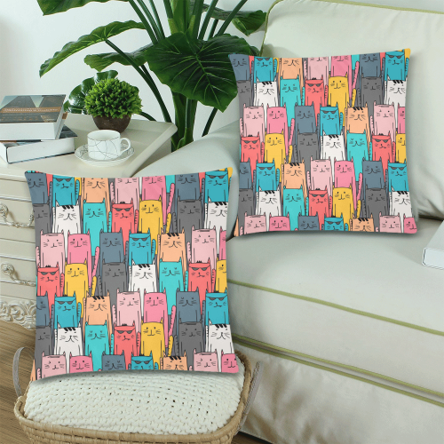 Cartoon Cat Pattern Custom Zippered Pillow Cases 18"x 18" (Twin Sides) (Set of 2)