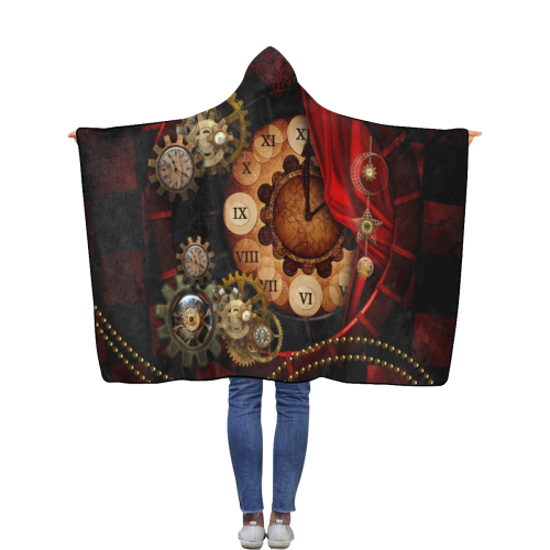 Steampunk, wonderful clockwork Flannel Hooded Blanket 40''x50''