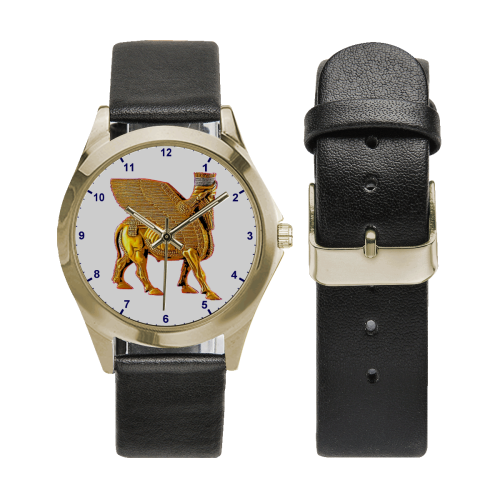 Golden Lamassu Unisex Silver-Tone Round Leather Watch (Model 216)