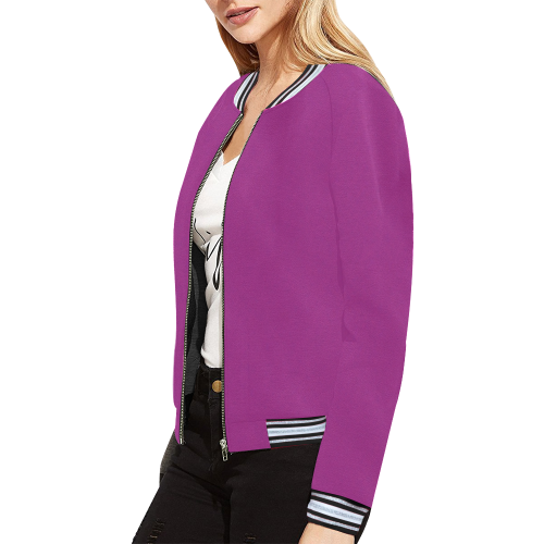Marvelous Dahlia Mauve Solid Color All Over Print Bomber Jacket for Women (Model H21)