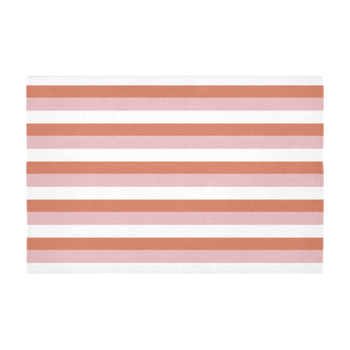 Coral Stripes Cotton Linen Tablecloth 60" x 90"