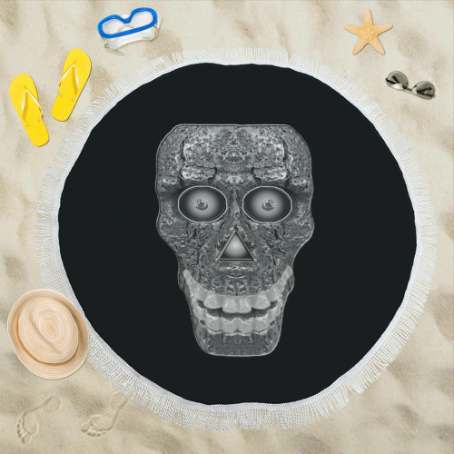 Cod Grey Skull Head Circular Beach Shawl 59"x 59"