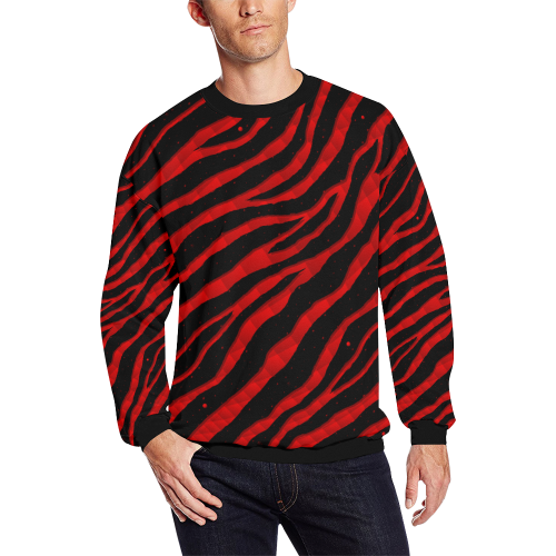 Ripped SpaceTime Stripes - Red All Over Print Crewneck Sweatshirt for Men (Model H18)