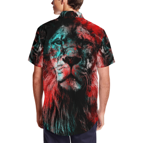 lion jbjart #lion Men's Short Sleeve Shirt with Lapel Collar (Model T54)