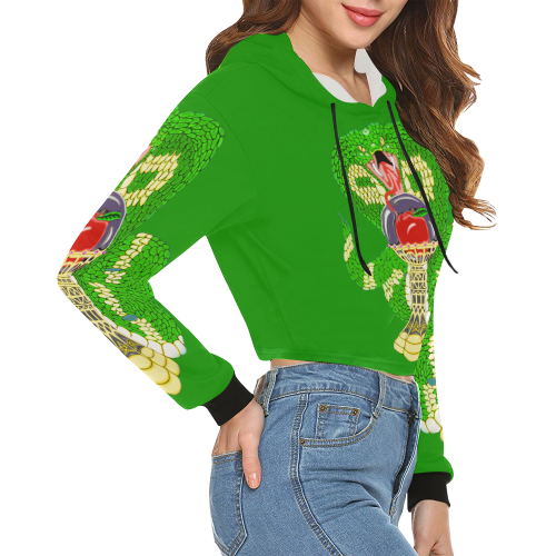 Good And Evil Green All Over Print Crop Hoodie for Women (Model H22)