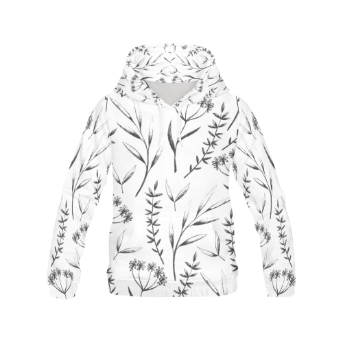 black white flowers All Over Print Hoodie for Women (USA Size) (Model H13)
