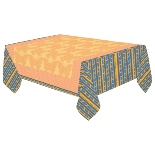 Butterflies Strips Peach Blue Mod Mix Cotton Linen Tablecloth 60"x 104"