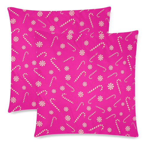 Candy CANE CHRISTMAS PINK Custom Zippered Pillow Cases 18"x 18" (Twin Sides) (Set of 2)