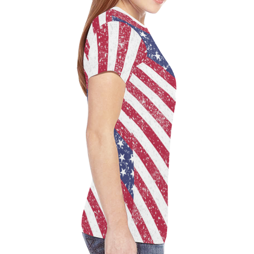 American Flag Distressed New All Over Print T-shirt for Women (Model T45)