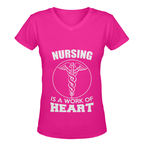 NURSING IS A WORK OF HEART PINK Women's Deep V-neck T-shirt (Model T19)