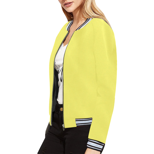 Darling Dahlia Yellow Solid Color All Over Print Bomber Jacket for Women (Model H21)