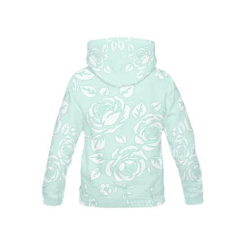 Retro Roses Aqua All Over Print Hoodie for Kid (USA Size) (Model H13)