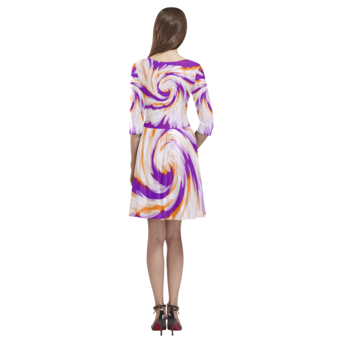 Purple Orange Tie Dye Swirl Abstract Tethys Half-Sleeve Skater Dress(Model D20)