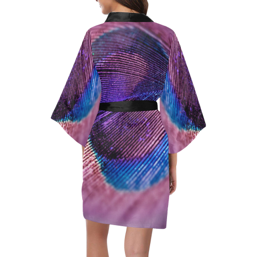 Purple Peacock Feather Kimono Robe