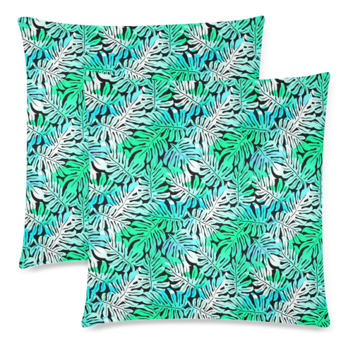 Green Leaves Tropical Custom Zippered Pillow Cases 18"x 18" (Twin Sides) (Set of 2)