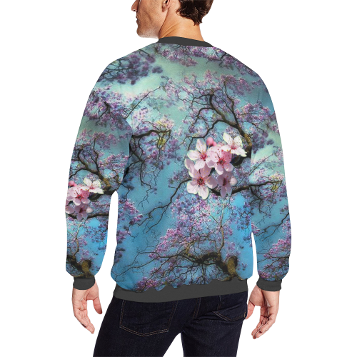 Cherry blossomL Men's Oversized Fleece Crew Sweatshirt (Model H18)