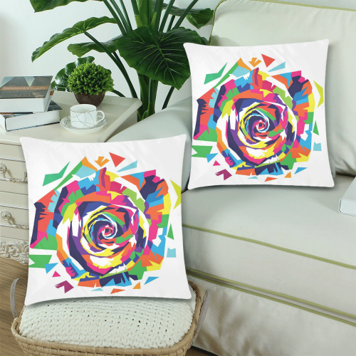 Rainbow Rose Custom Zippered Pillow Cases 18"x 18" (Twin Sides) (Set of 2)