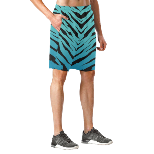 Blue Tiger Stripe Shorts Men's All Over Print Elastic Beach Shorts (Model L20)