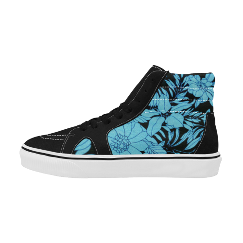 blue floral watercolor Men's High Top Skateboarding Shoes (Model E001-1)