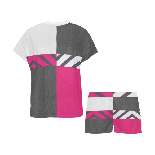 Monochrome Pink Tiles Women's Short Pajama Set