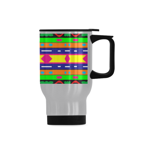 Distorted colorful shapes and stripes Travel Mug (Silver) (14 Oz)