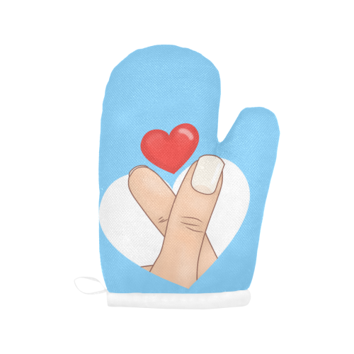 Finger Heart on Blue Oven Mitt (Two Pieces)