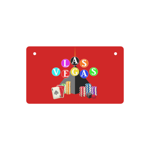 Las Vegas Pyramid / Poker Chips on Red Rectangle Wood Door Hanging Sign