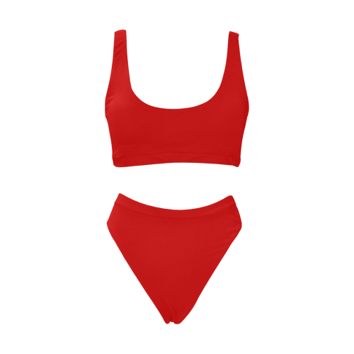 bright red scarlet Sport Top & High-Waisted Bikini Swimsuit (Model S07)