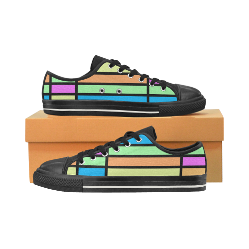 Mod Block Pink Blue Orange Yellow Low Top Canvas Shoes for Kid (Model 018)