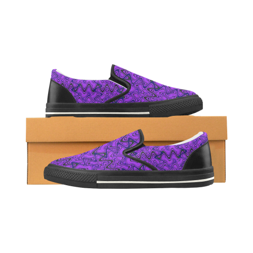 Purple and Black Waves pattern design Women's Slip-on Canvas Shoes/Large Size (Model 019)