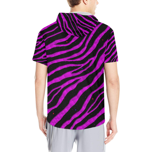 Ripped SpaceTime Stripes - Pink All Over Print Short Sleeve Hoodie for Men (Model H32)