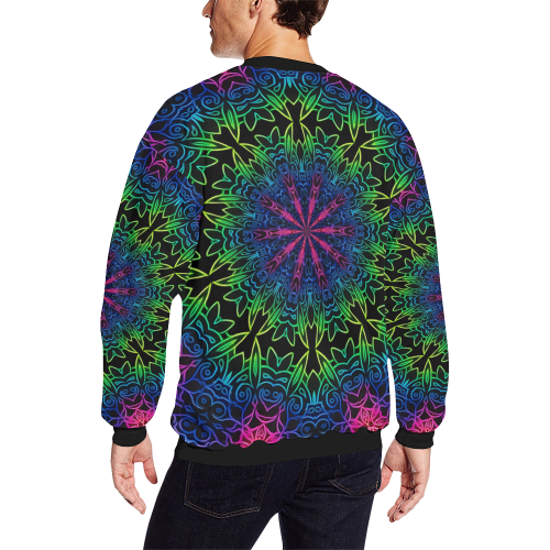 Rainbow Scratch Art Mandala Kaleidoscope Abstract Men's Oversized Fleece Crew Sweatshirt (Model H18)