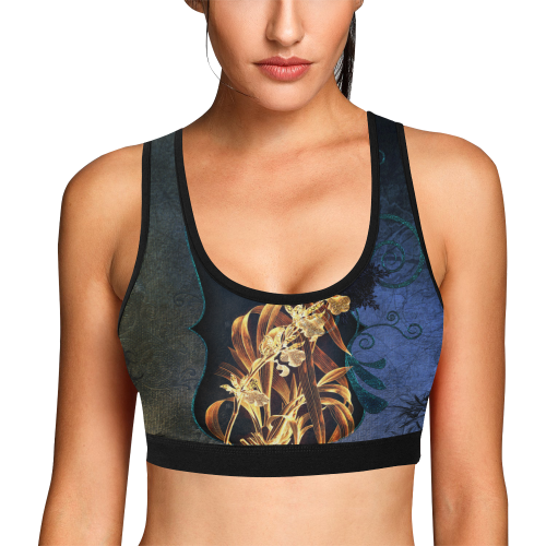 Beautiful flowers on vintage background Women's All Over Print Sports Bra (Model T52)