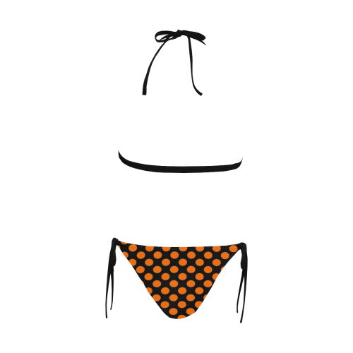 Orange Polka Dots on Black Buckle Front Halter Bikini Swimsuit (Model S08)