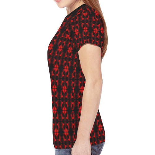 Abstract Flowing * Red on Black New All Over Print T-shirt for Women (Model T45)