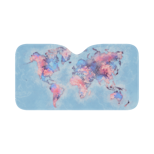world map blue #map #worldmap Car Sun Shade 55"x30"
