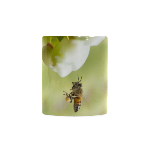 Macro Bee in Flight Saguaro Flower Custom White Mug (11OZ)