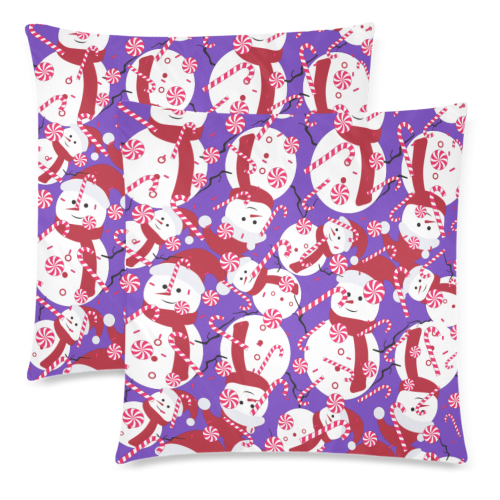 CandyCANE SNOWMAN CHRISTMAS PURPLE Custom Zippered Pillow Cases 18"x 18" (Twin Sides) (Set of 2)