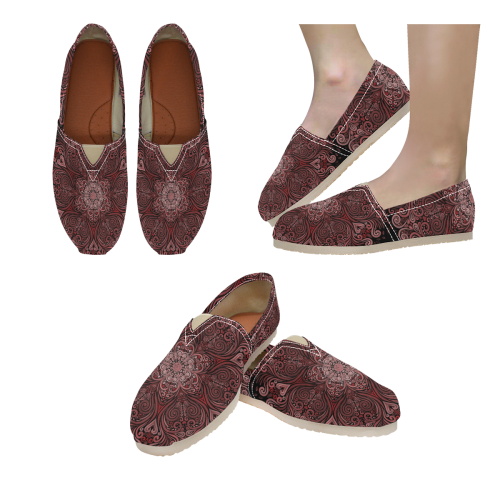 Red, orange, pink and brown 3D Mandala Pattern Women's Classic Canvas Slip-On (Model 1206)