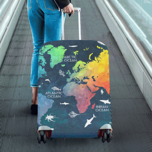 world map #map #worldmap Luggage Cover/Large 26"-28"