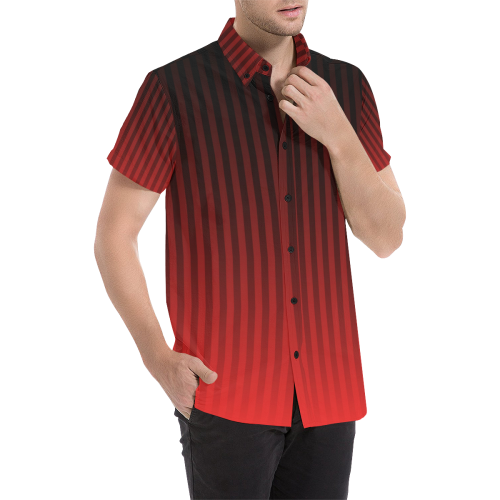 Vertical Red Stripes Men's All Over Print Short Sleeve Shirt/Large Size (Model T53)