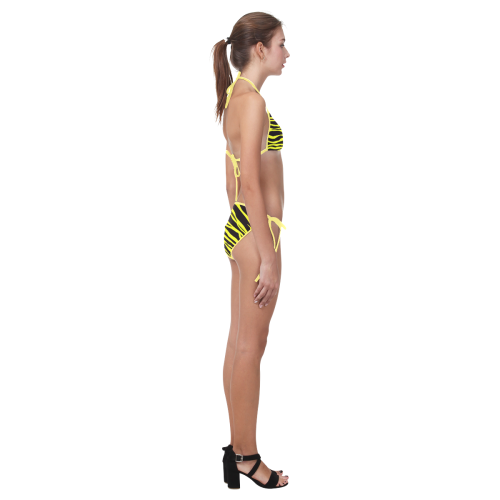 Neon Yellow Zebra Stripes Yellow Custom Bikini Swimsuit (Model S01)