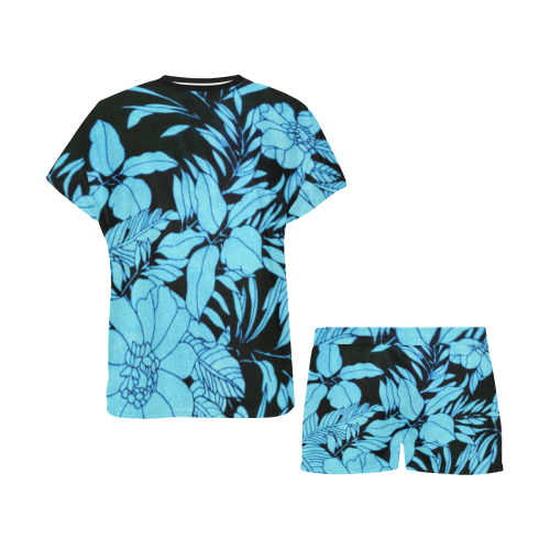 blue floral watercolor abstract Women's Short Pajama Set