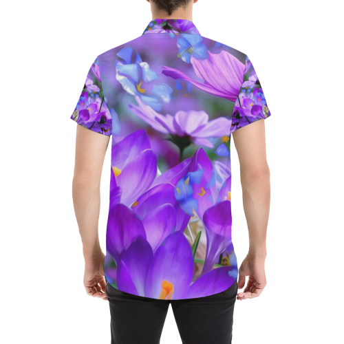 Crocus-Purple-Flowers-Wallpaper Men's All Over Print Short Sleeve Shirt (Model T53)